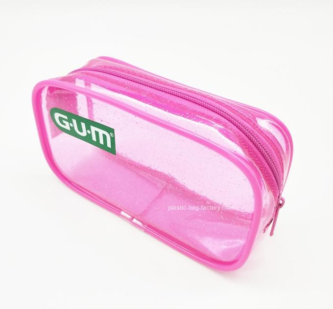 Glittering Clear Pink PVC Travel Toiletry Kits PVC Travel Cosmetic Bag Transparent PVC Cosmetic Organizer Pouch