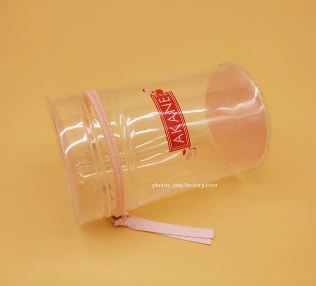 Quanlity Pink Cylinder Transparent Cosmetic Bag Circular Clear Travel Makeup Pouch Organizer Manufacturer from China