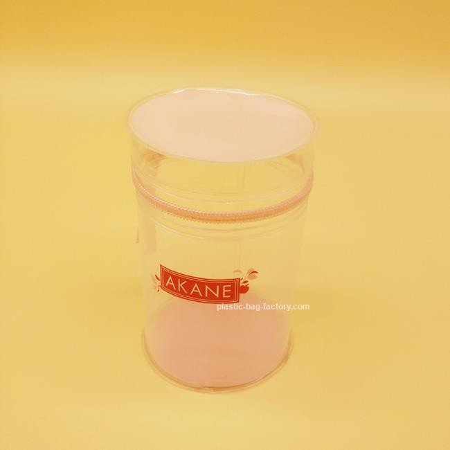 Quanlity Pink Cylinder Transparent Cosmetic Bag Circular Clear Travel Makeup Pouch Organizer Manufacturer from China