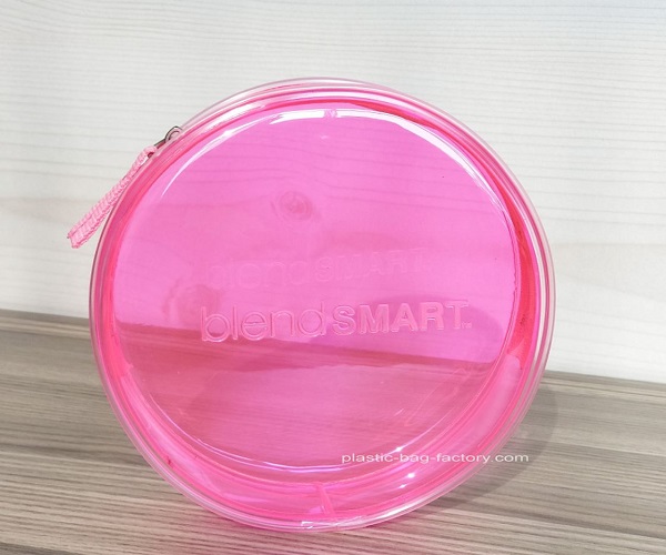 Quanlity Pink Round Transparent Cosmetic Bag Circular Clear Travel Makeup Pouch Organizer with Zipper manufacturer from China